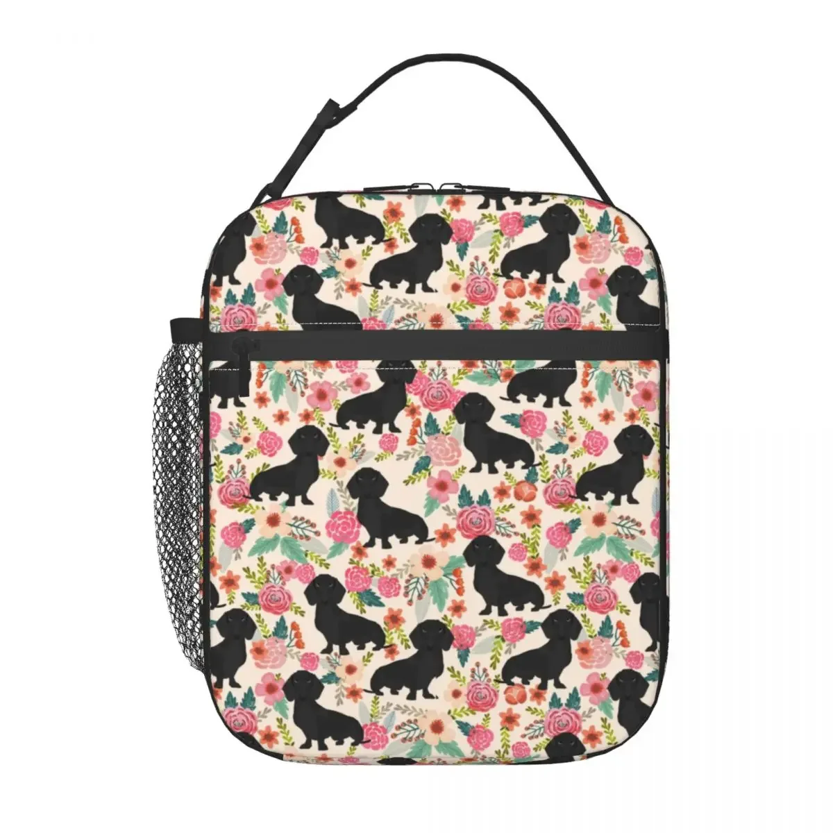 Custom Doxie Florals Dachshund Lunch Bag Women Cooler Warm Insulated Lunch Box for Adult Office