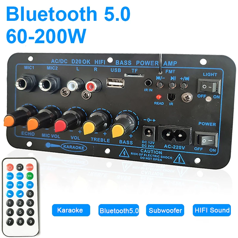 

D20 Max 200W Bluetooth Amplifier Board Subwoofer Stereo Amplificador Board Bass Hifi Dual Microphone Audio Amplifier Board