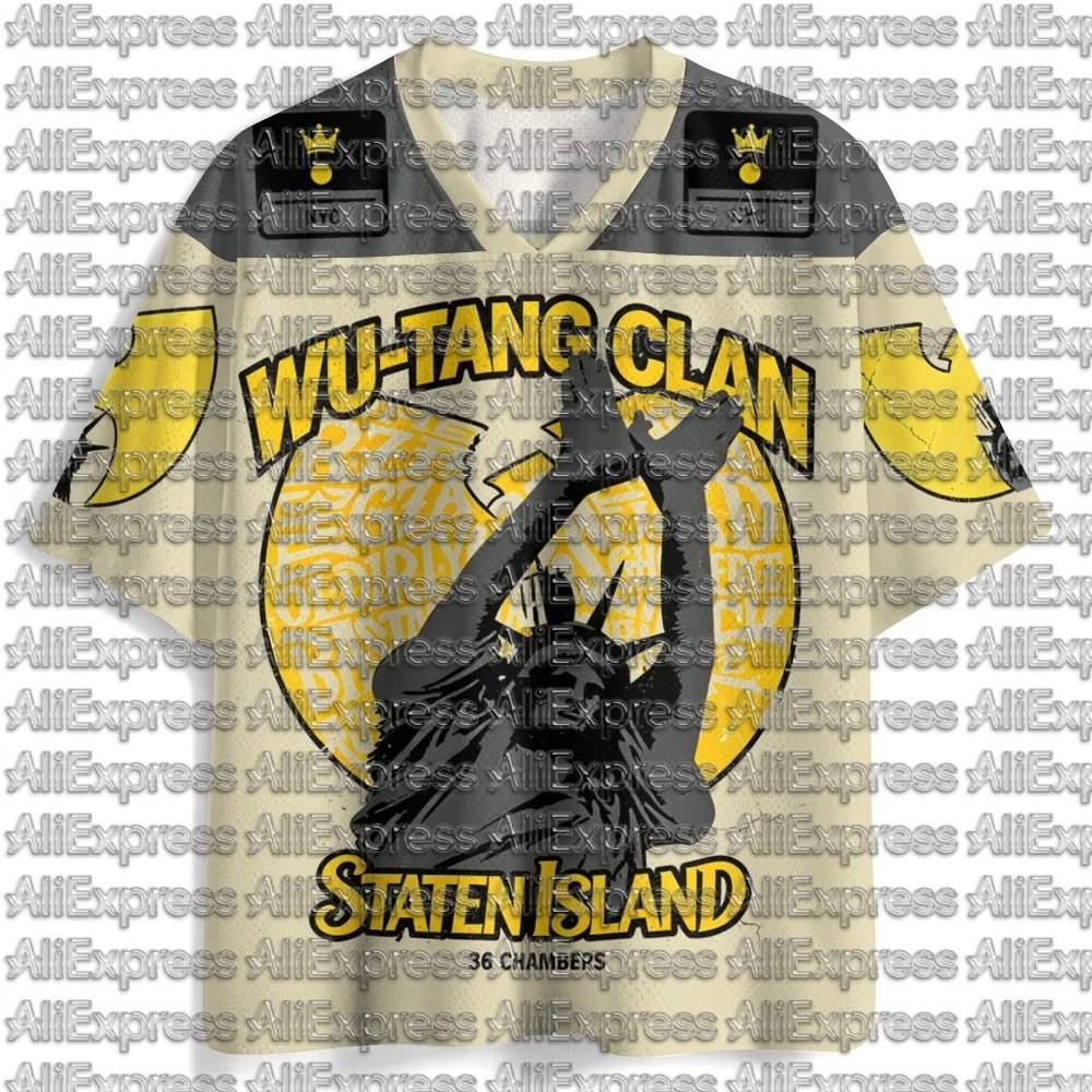 Wu Tang 1993 Pattern Men's Mesh V-neck Short Sleeved T-shirt Retro New York Hip-hop Rap Men's and Women's Street Sports Top
