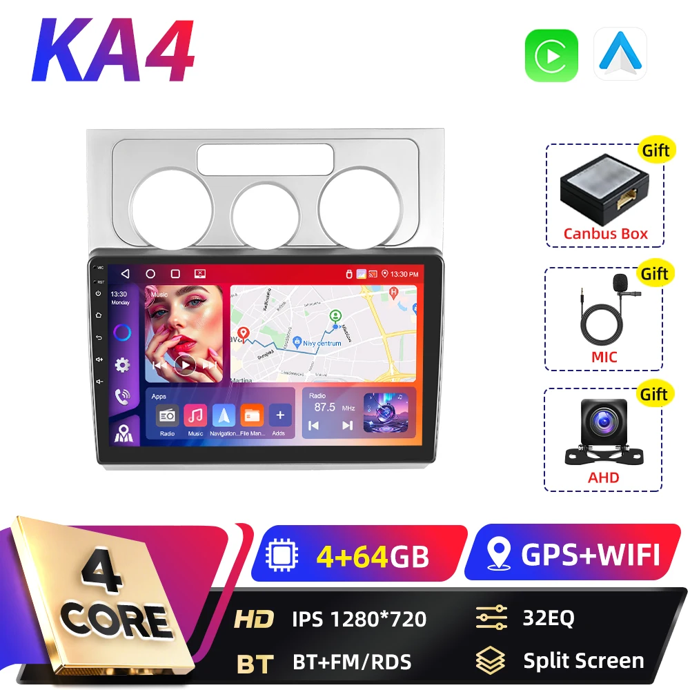 Podofo 8+128G 2din Android autoradio voor Volkswagen Touran 2006-2008 met Carplay, FM, GPS navigatie, DSP, Android Auto, RDS en BT