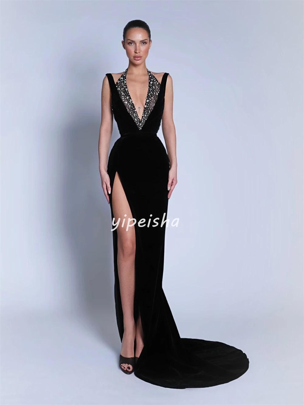 Customized Elegant Fashion Jersey Sequined Rhinestone Column Off-the-shoulder Long Dresses Bespoke Occasion Dresses Modern Style