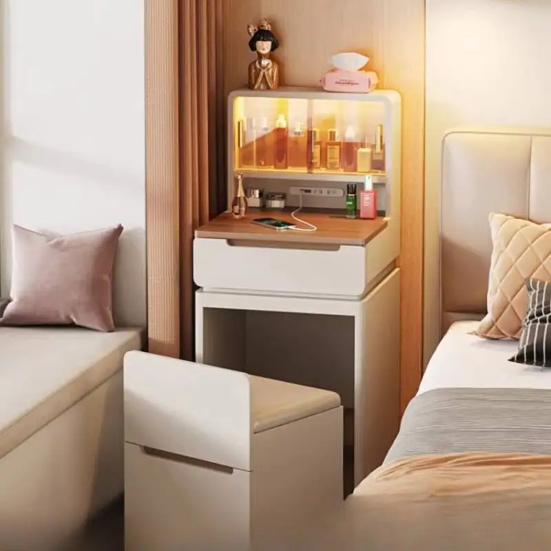 

Wood Space Storage Vanity Desk Mirror Stool Simple Compact Dressing Vanity Desk Bedroom Light Cute Penteadeira Furniture Home