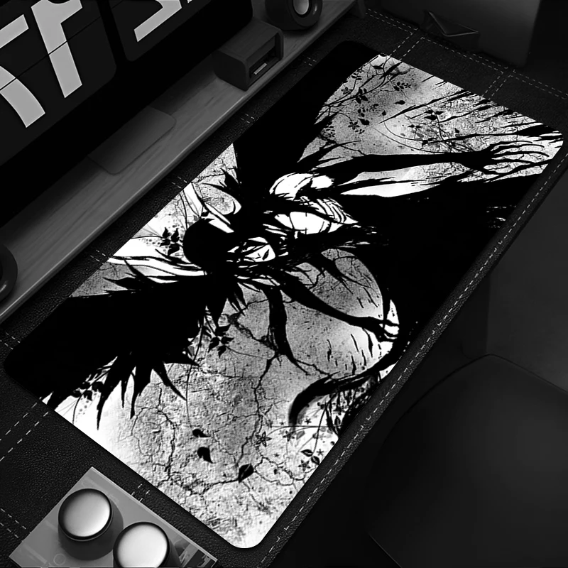 Gaming Mouse Pad, Large Desk Mat,Stitched Edges, Black and White Bleach Espada Anime Print, Keyboard Pad for Gamer Home Office