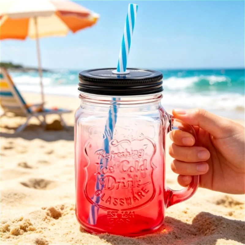 Gradual color glass, juice drink, water glass, transparent handle cup with lid, coffee cup.