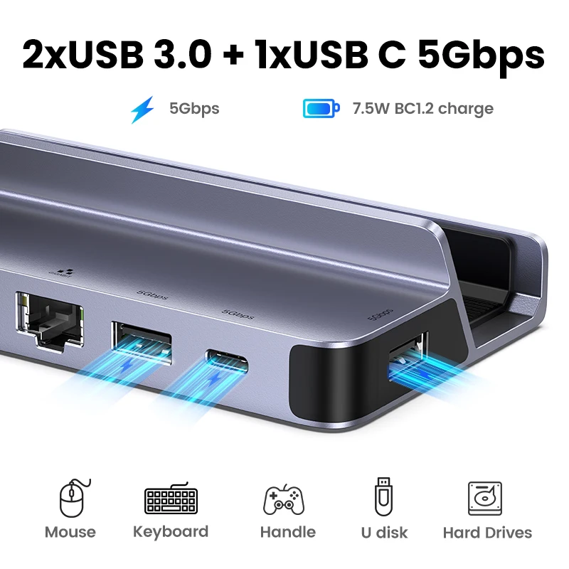 UGREEN-USB C 도킹 스테이션, 타입 C to HDMI 4K60Hz RJ45 PD100W Dock for Steam Deck Nintend Switch MacBook Pro Air PC USB 3.0 허브