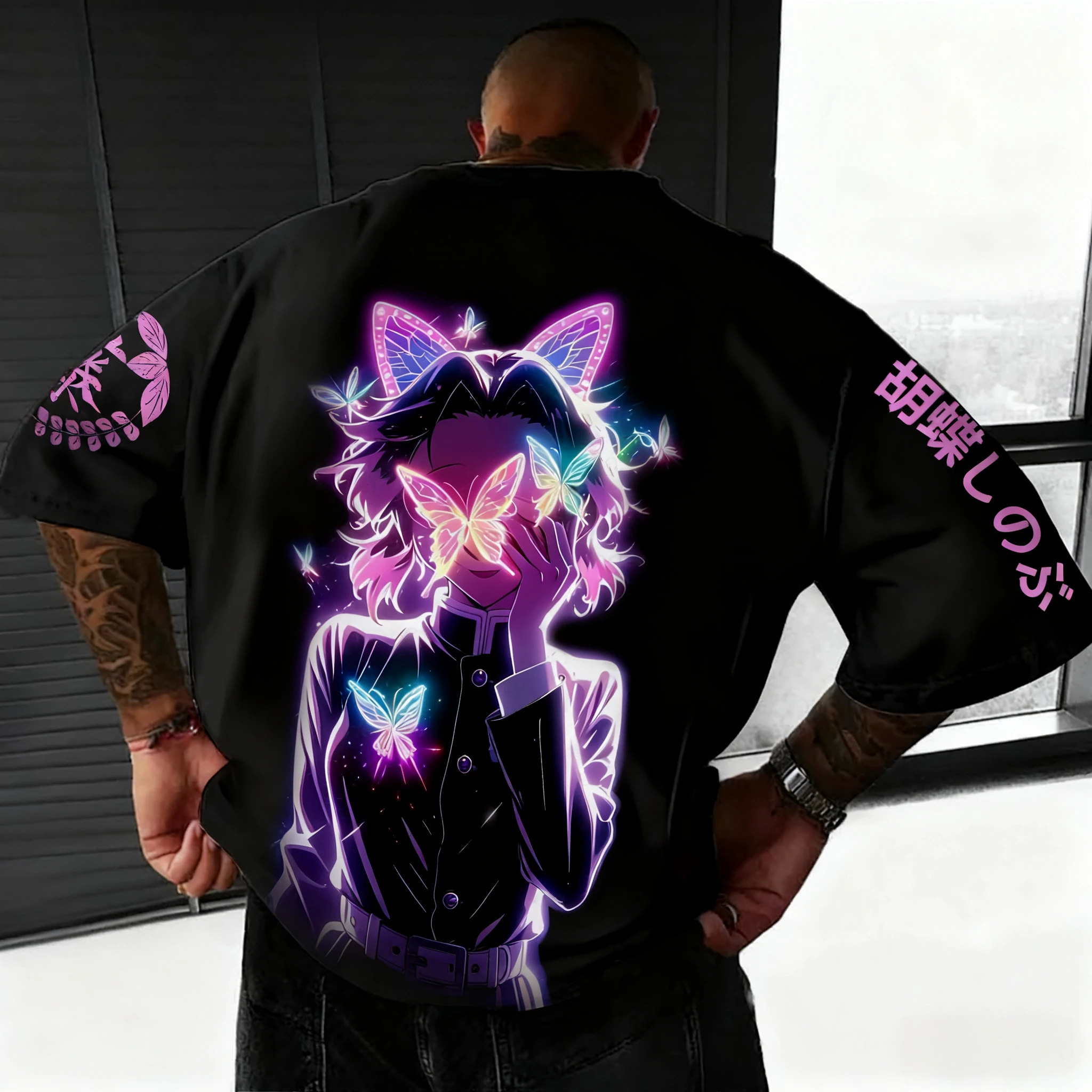 شيطان القاتل أنيمي طباعة القطن الخالص قصيرة الأكمام 2025 الرجال والنساء فضفاض رياضي الصيف موضة الجولة الرقبة تي شيرت Ins