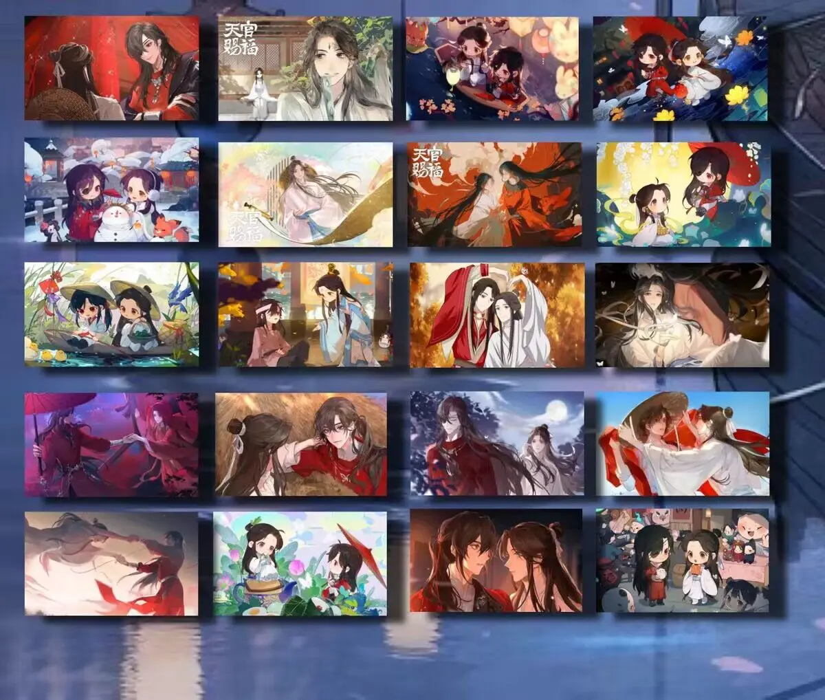 100PCS Tian Guan Ci Fu Hua Cheng Cute Card Anime Heaven Official's Blessing Cosplay Double Pattern Exquisite Creative Photo Card