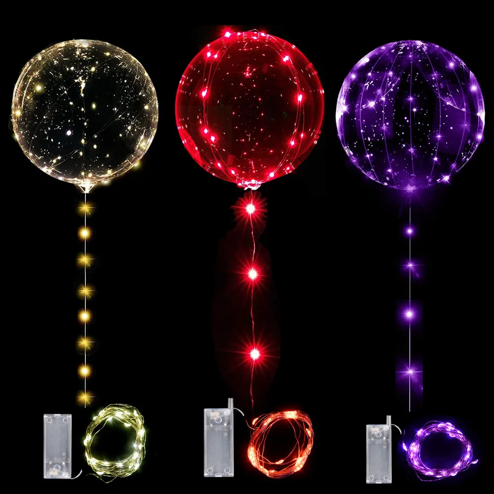 5-30Pcs LED Light Up Bobo Balloons Glow Bubble Balloons with 3M String Lights for Valentine's Day Wedding Birthday Party Decorat