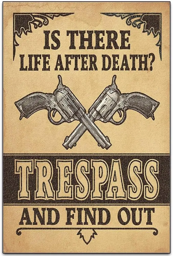 Is There Life After Death Trespass and Find Out - Funny Retro Classic Art Wall Decoration - Garage Tin ​Metal Signs Artwork sign