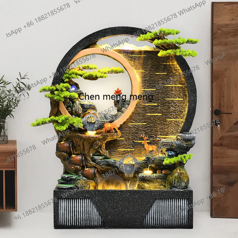 

Large scale water curtain wall, flowing screen, floor standing rockery background wall, living room waterfall landscape