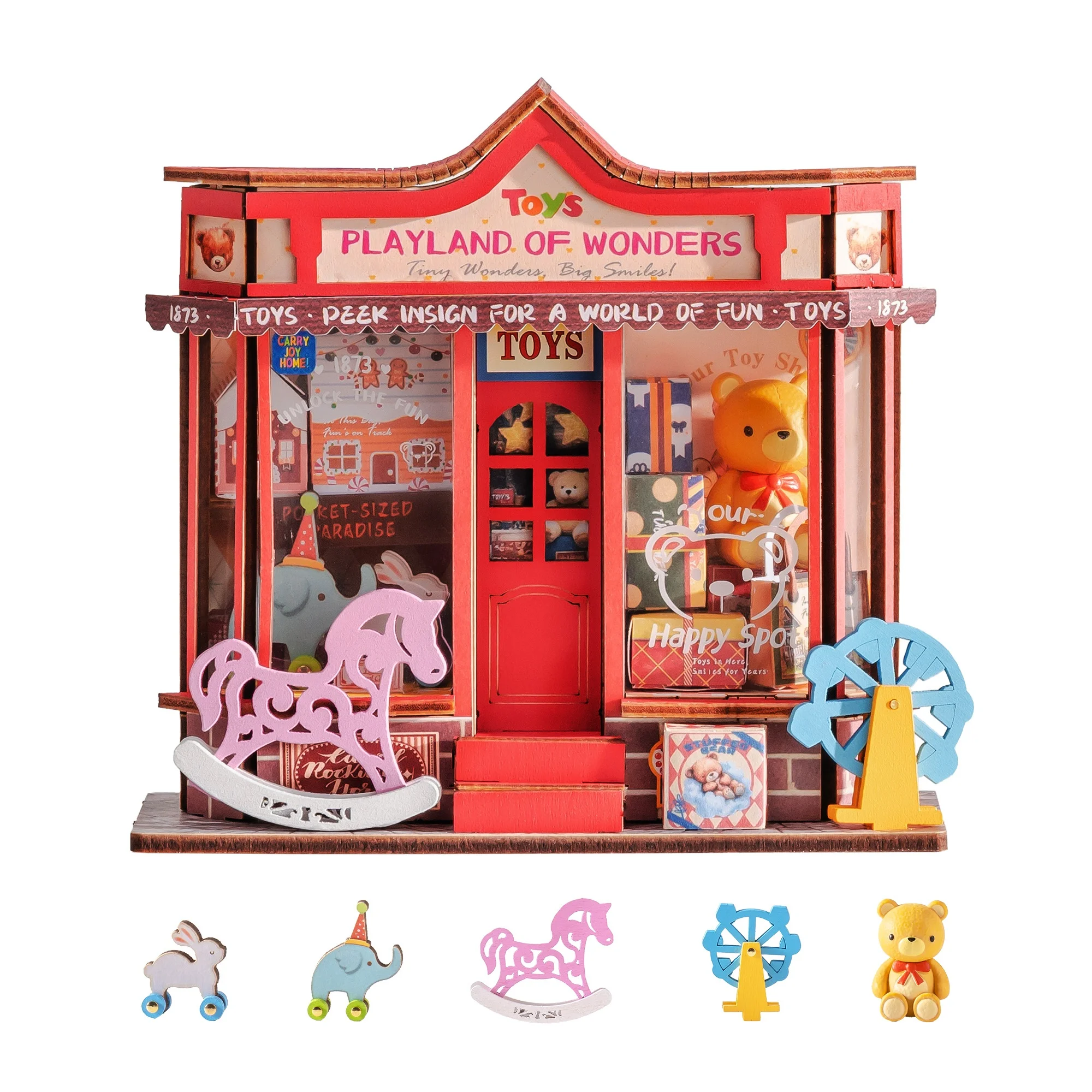 

Rolife DIY Miniature House Kit Whimsy Toy Shop Dollhouse Model Building Kit Wooden 3D Puzzle Toys with LED Light for Home Decor