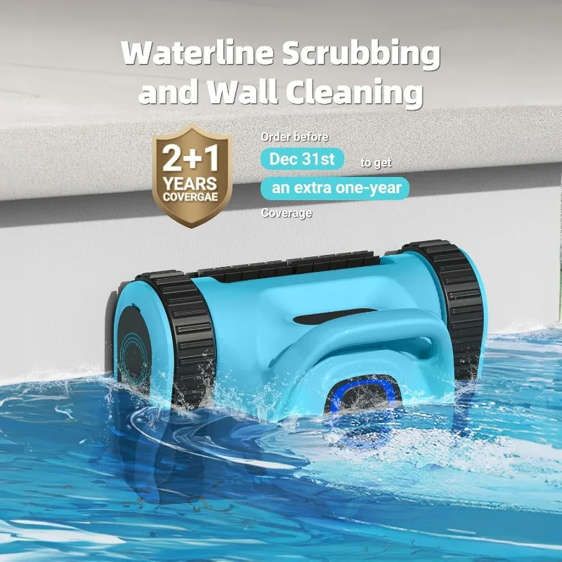 Pool Vacuum for Inground Pools: Cordless Robot Robotic Pool Cleaners with Hook 180W Suction Auto Vacuums Wall Climbing Waterline