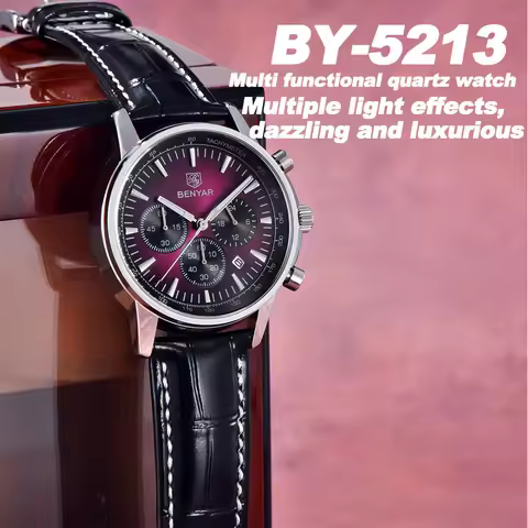 2025 Benyar BY5213 Multifunctional Quartz Watch 46mm Mineral Glass Watch LD53 Quartz Movement 50m Waterproof Watch fou men
