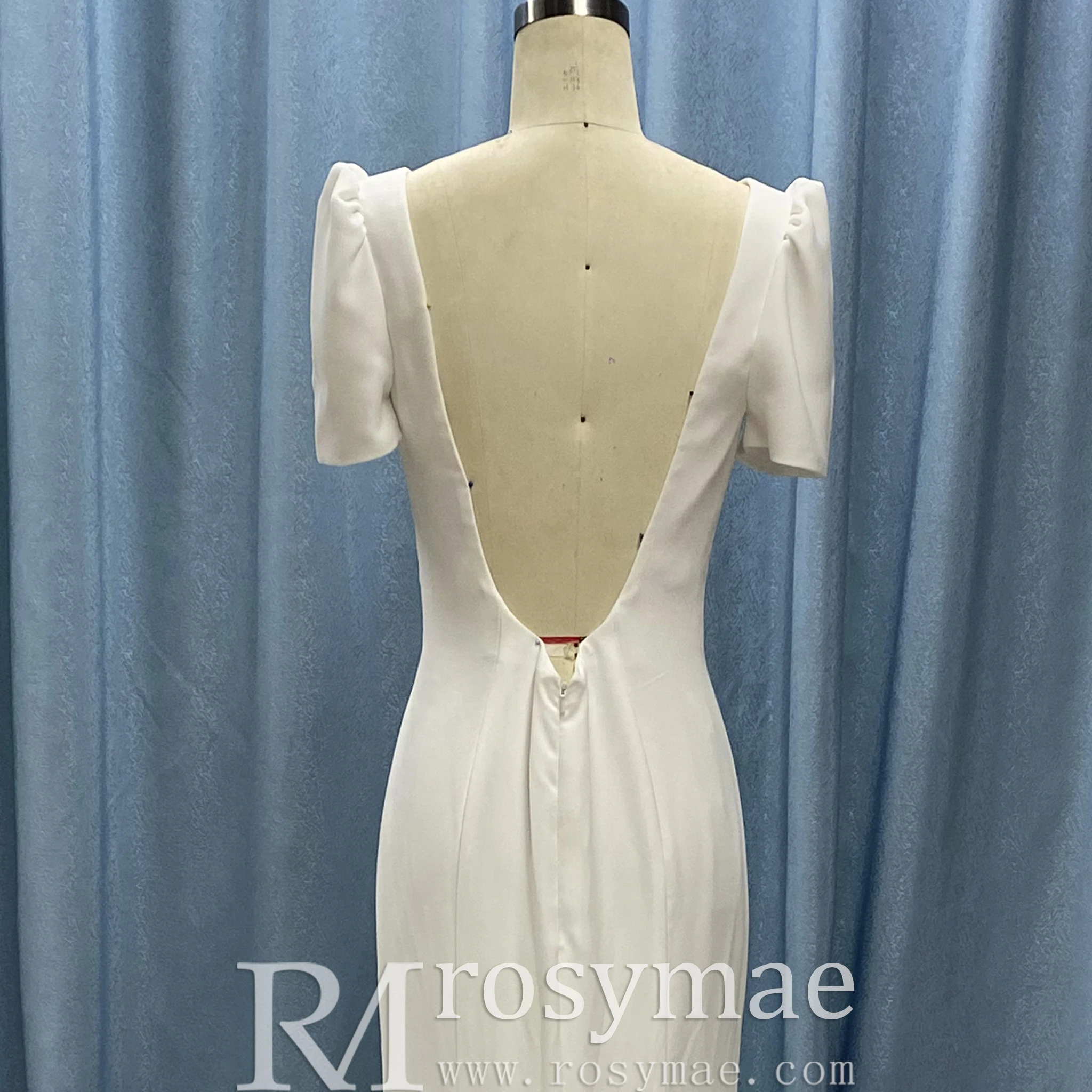 فستان زفاف من الساتان حورية البحر بأكمام قصيرة من Rosymae، فستان عروس بسيط