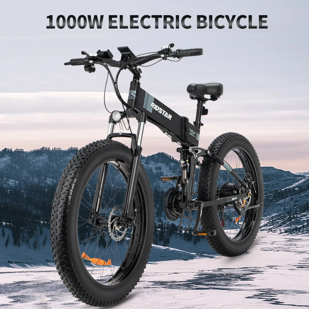 Ridstar H26 Electric Bike 1000W Powerful Motor 48V15AH Battery Mountain E-bike Snow 26*4.0 Inch Fat Tire Aldult Electric Bicycle