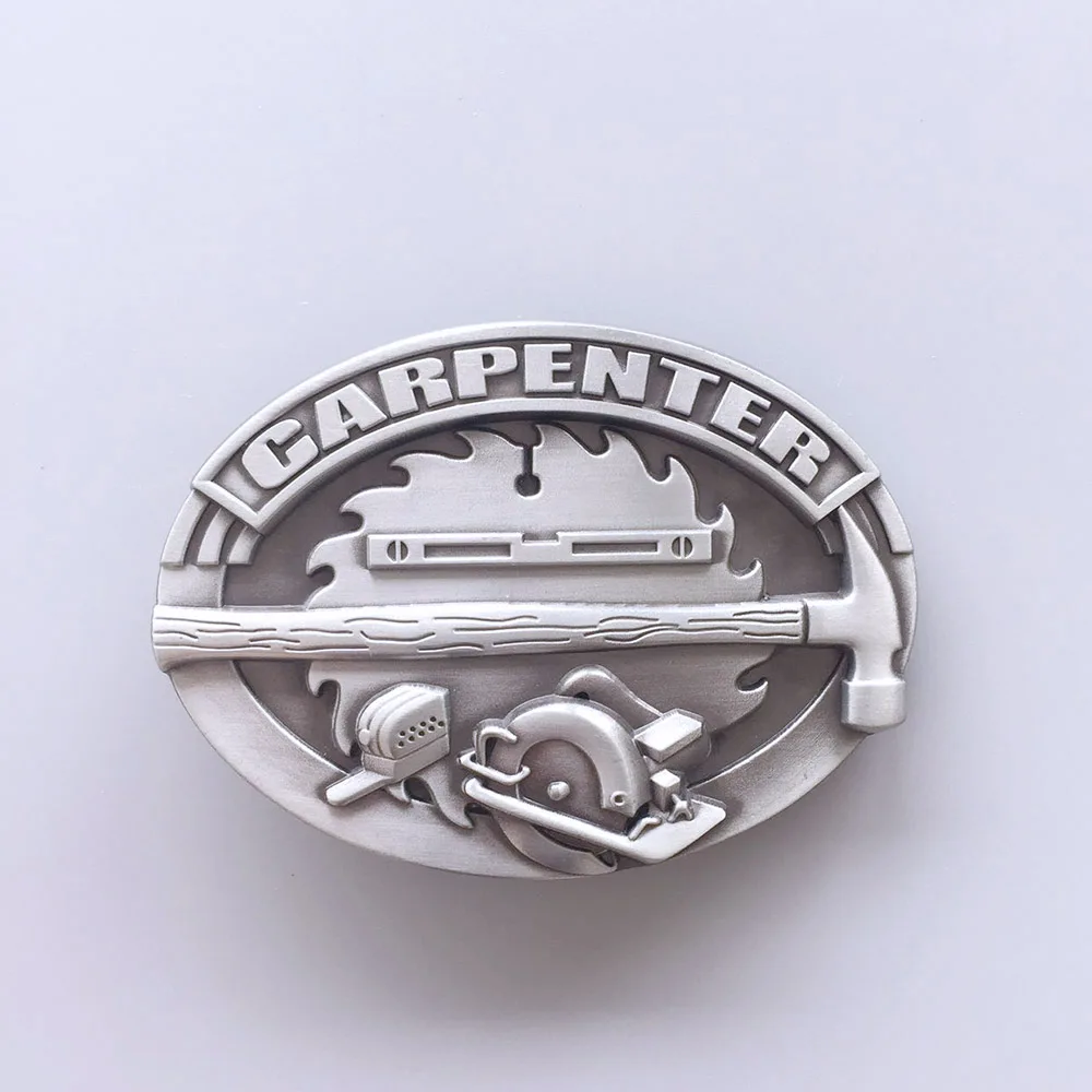 Antique Brushed Silver Tradesman Carpenter Western Star Belt Buckle BUCKLE-3D046AS