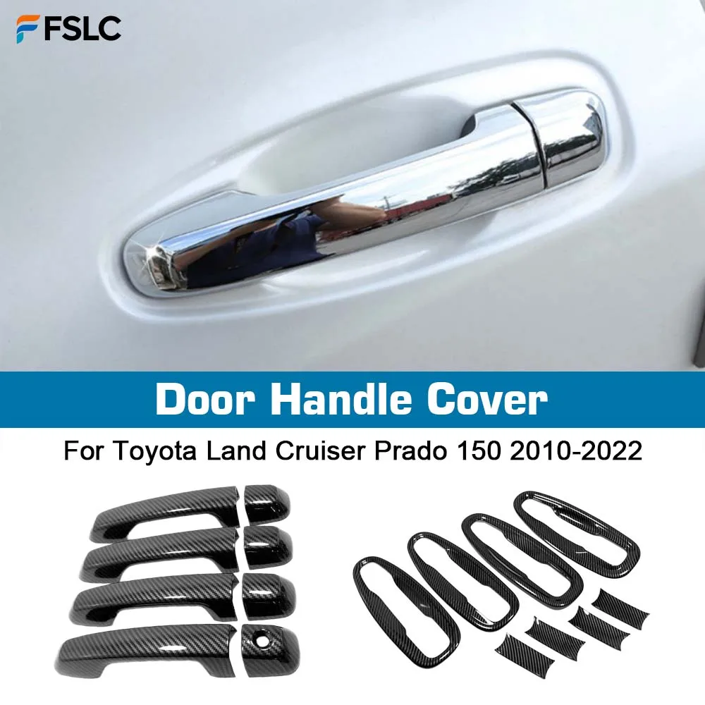 

⭐Genuine⭐ Car Decoration Carbon Fiber Chrome Silver Door Handle Cover For Toyota Land Cruiser Prado 150 2010-2022 Accessories