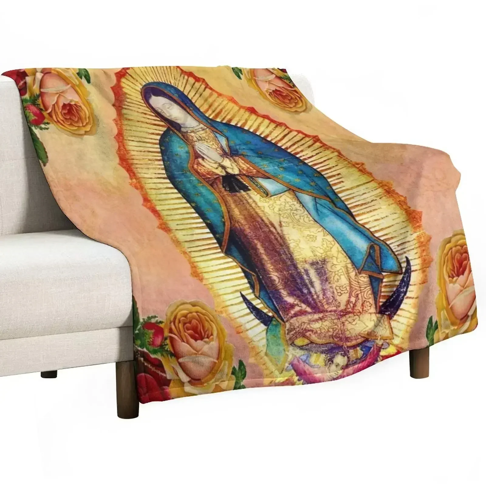 New of Our Lady of Guadalupe Virgin Mary and Roses Throw Blanket Plaid Thins Personalized Gift Plaid on the sofa Blankets