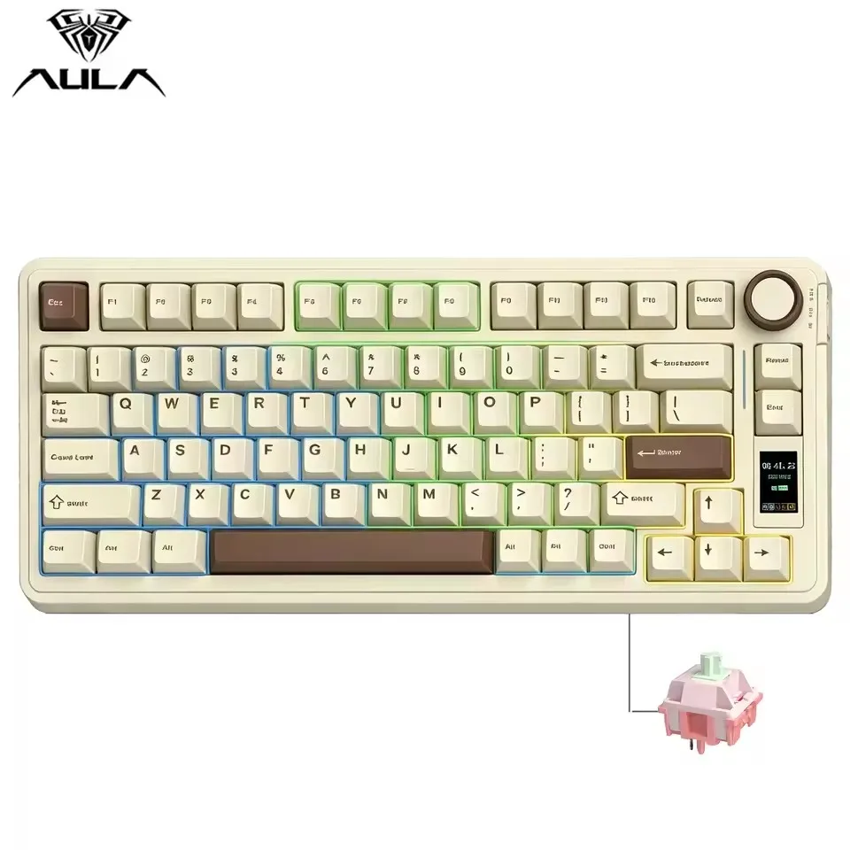AULA S75 Pro Mechanical Keyboard Wireless Tri-mode Gasket 75% Hot-Swap RGB 4000mAh Gaming Keyboard with LED Screen Knob