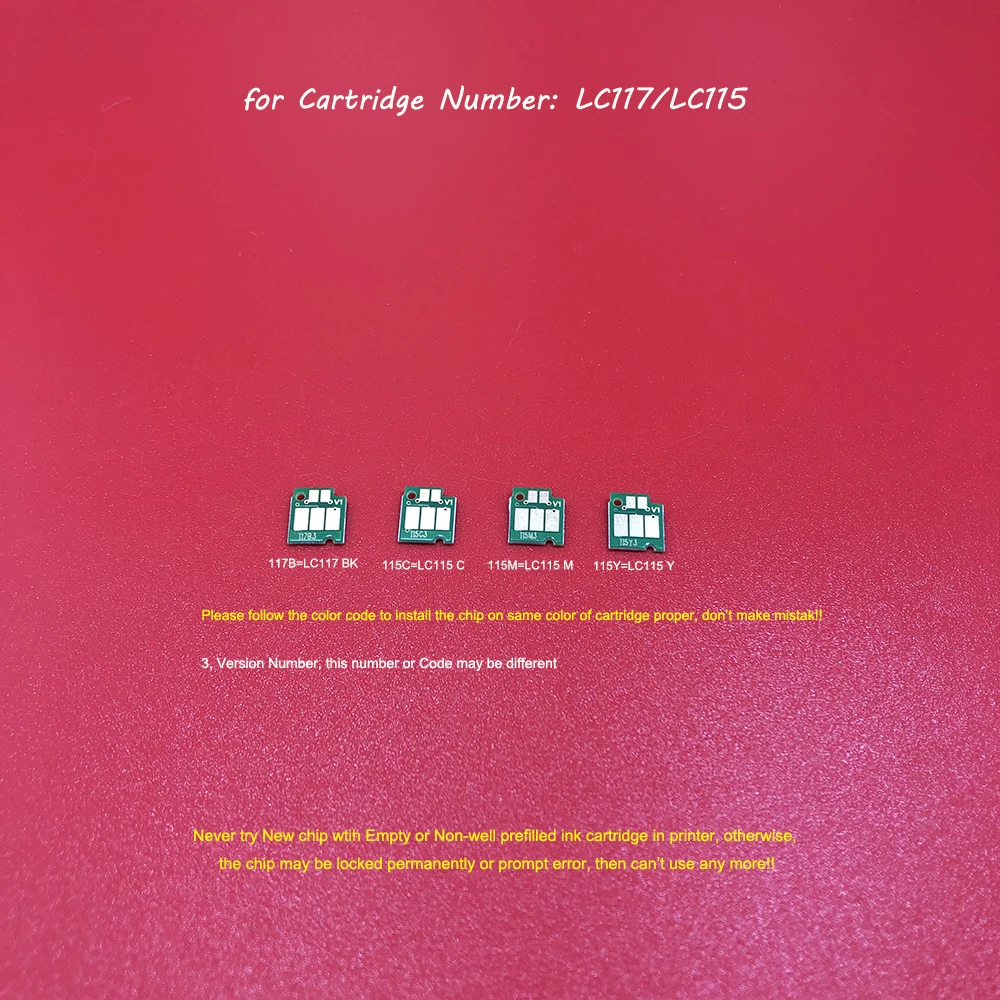 4Colors Auto Reset Chip LC117 LC115 ARC Chip for Brother MFC-J4510N MFC-J4810DN MFC-J4910CDW  DCP-J4210N DCP-J4215N-B/W Printer