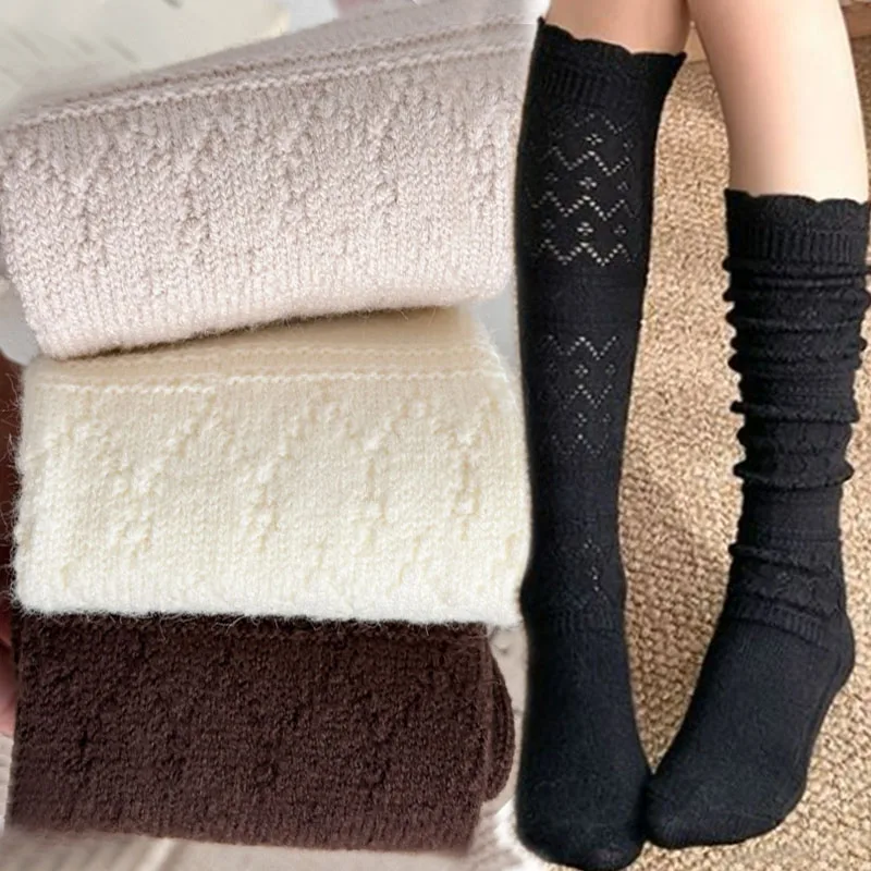 

Вязаные полые носки-ботинки, длинные хлопковые чулки с ворсом, женские носки-ботинки для девочек, весенне-осенние длинные носки в стиле Харадзюку, вязаные крючком