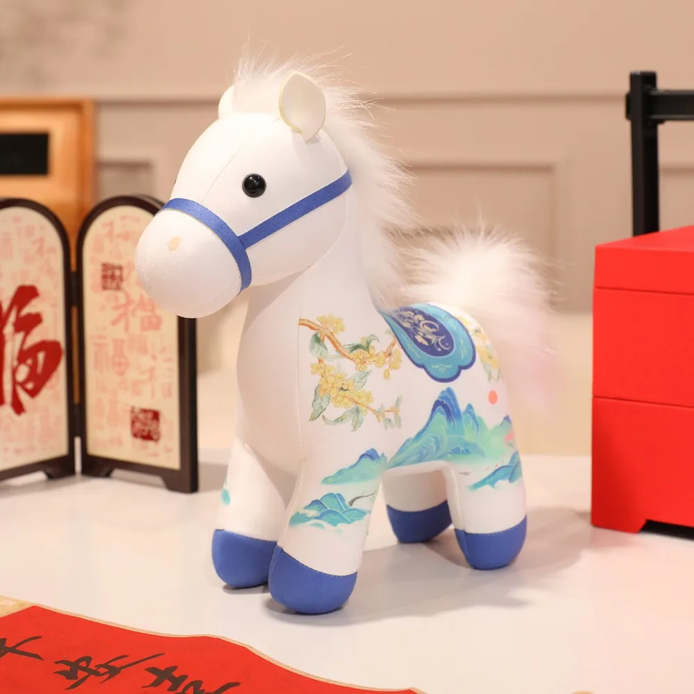 

Chinese Style Cartoon Steed Doll PP Cotton Fluffy Zodiac Pony Figurine Cartoon Collection Plush Horse Doll Pendant Birthday Gift