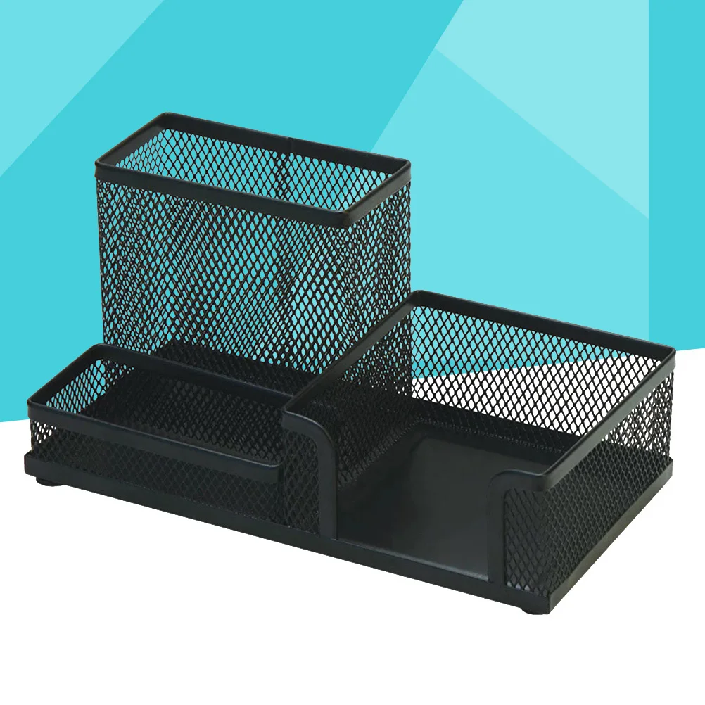 

【】Metal Mesh Desk Organizer Black Sturdy Wearproof Scratch Resistant Easy Clean Table Container Pen Holder Office