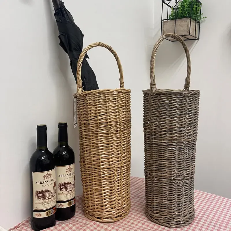Handmade Willow Umbrella Stand, Woven Rattan Storage Bin for Umbrellas Walking Sticks&Artwork, Natural Boho Entryway Floor Vase