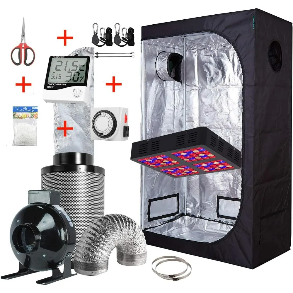 

36''x20''x63'' LED Grow Lights 600W Growing Tent Kit Complete Grow Tent Room with 4" Filter Fan Ventilation Growing System