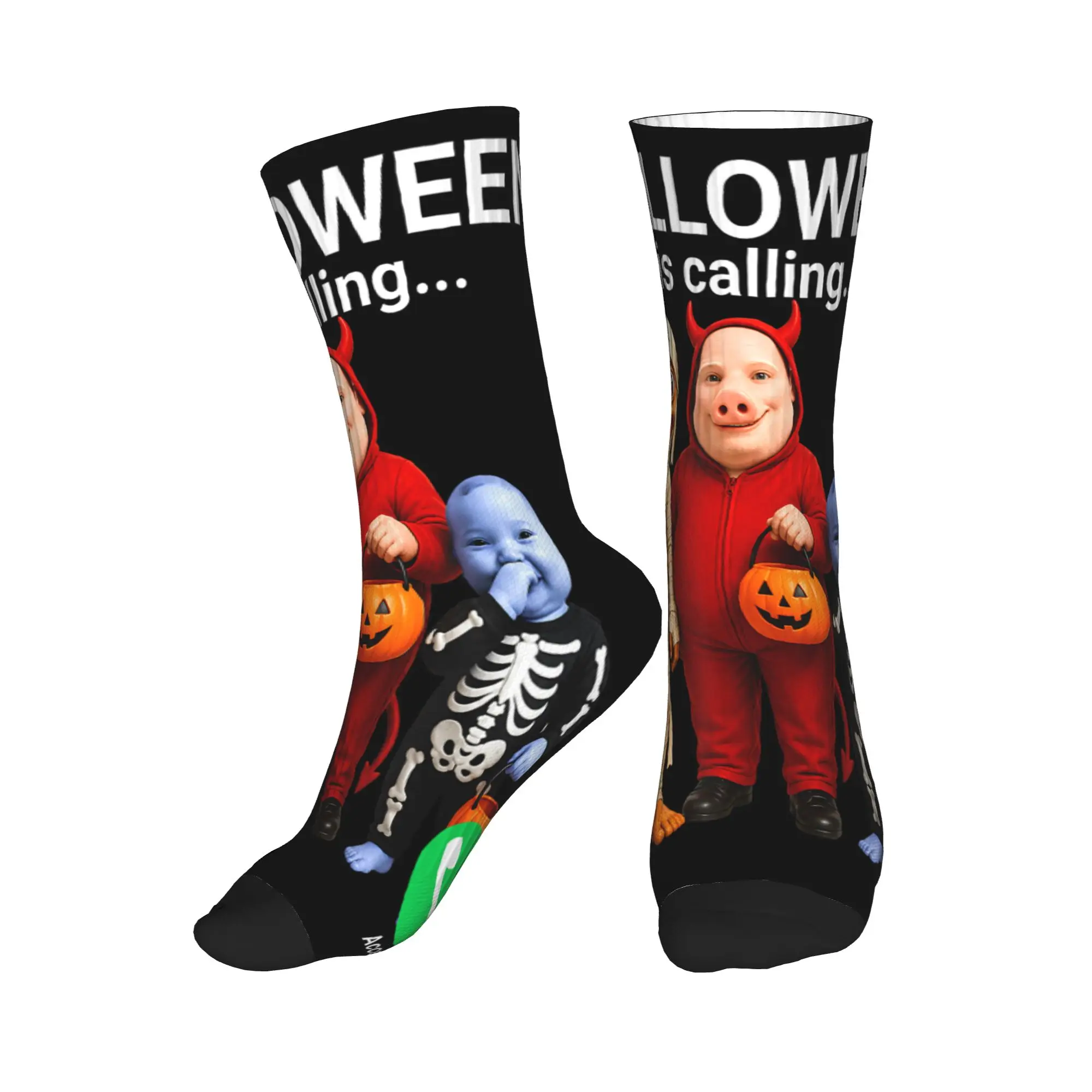 Men's Socks Halloween Tung Tung Tung Sahur John Pork AI Baby  Stockings Autumn Gothic Soft Socks Graphic Outdoor Anti Skid Socks
