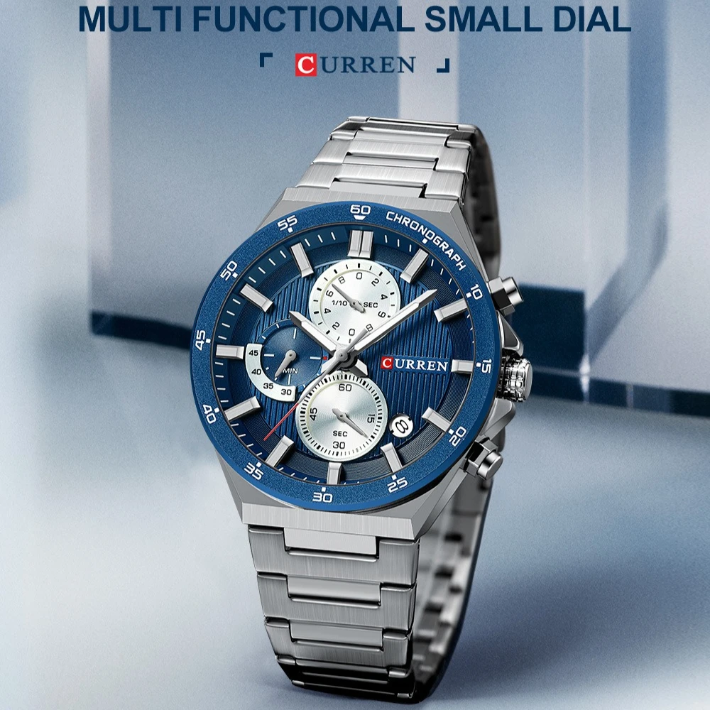 

CURREN 8481 Men Watch Waterproof Steel Strip Six Needle Timing Quartz Watch Automatic Date Movement Watches for Man Reloj Hombre