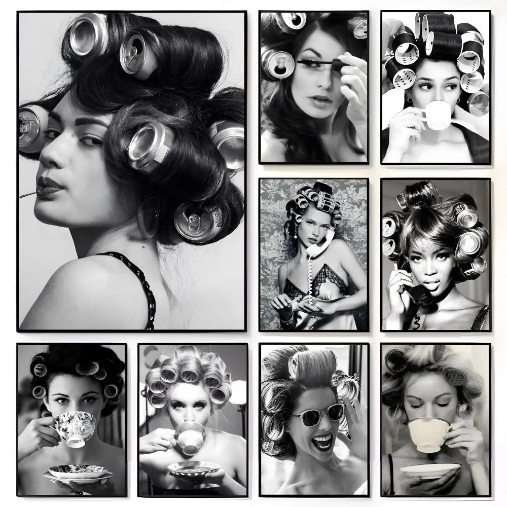Glamorous Retro Vintage Pinup Hair Rollers Poster American Film Mural Home Childrens Room Wall Decor Print