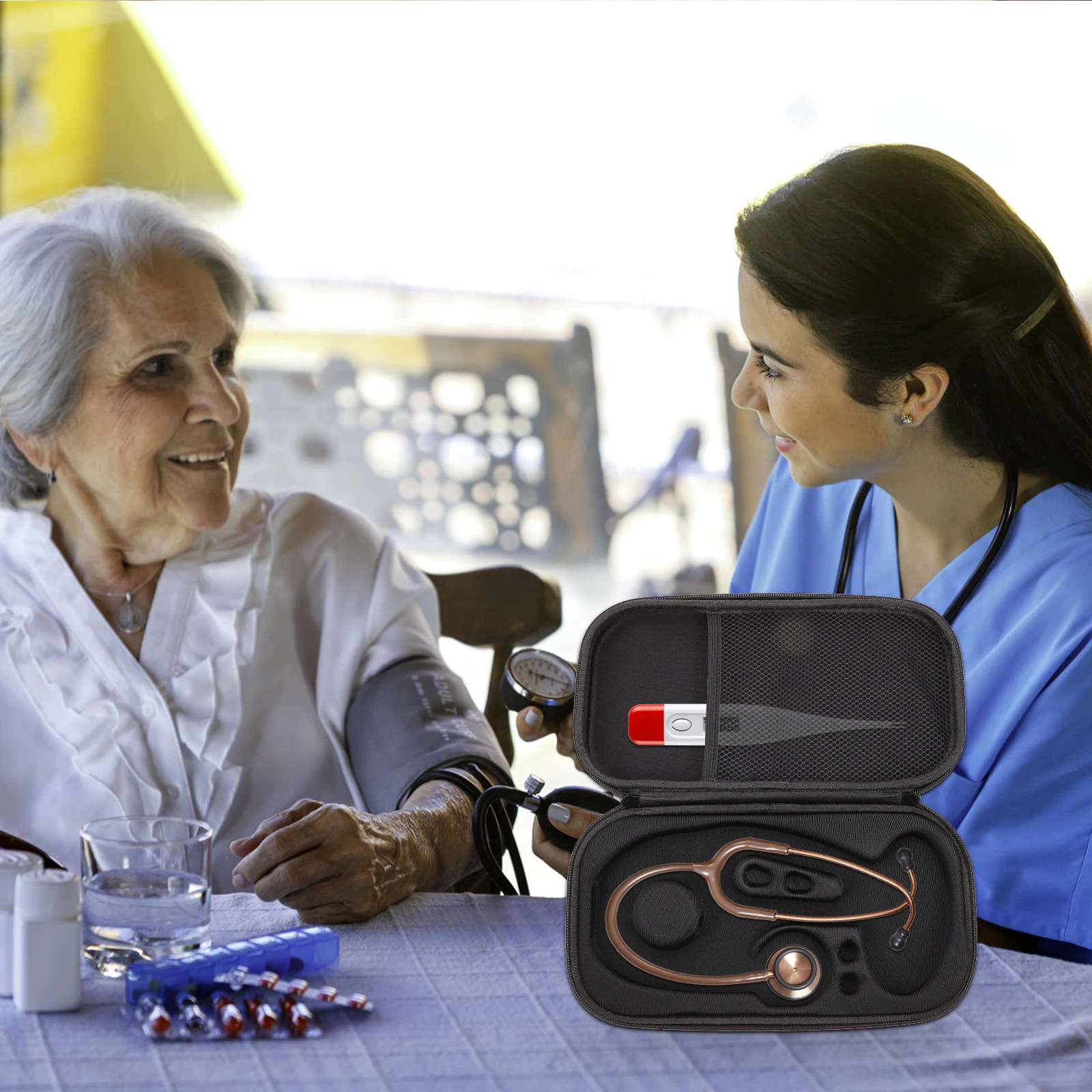 

1pc Portable Hard Eva Stethoscope Case Mesh Pocket Lightweight Travel Pouch For Nurses Doctors Students Medical Organizer