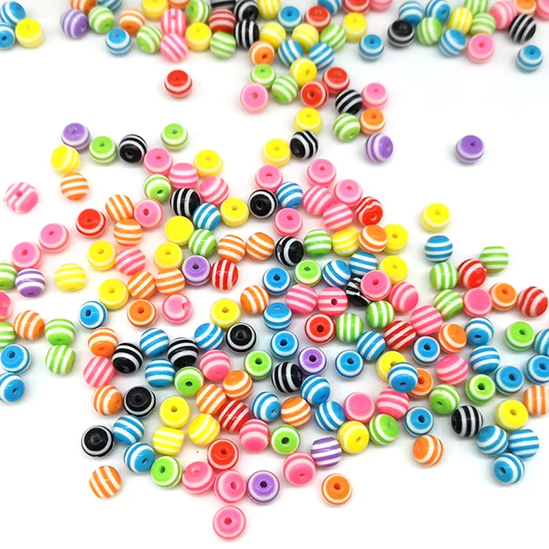 New Acrylic Striped Round Beads Candy Color DIY Jewelry Accessories Kids Bracelet Necklace Beaded Material