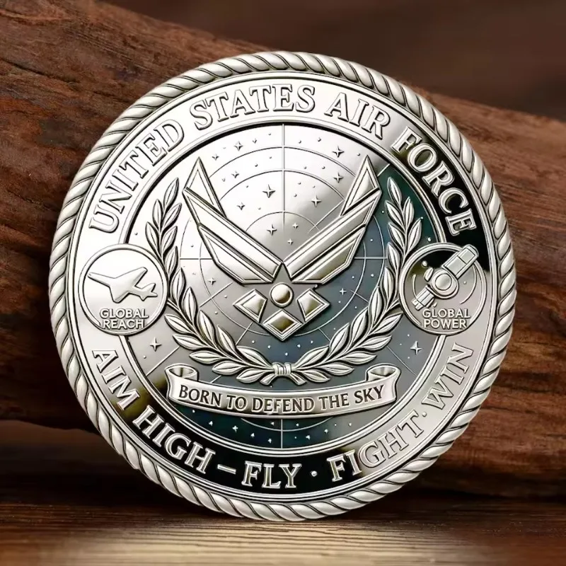 2D UV US Air Force 80th Anniversary Challenge Coin Guardians of The Sky Pilot Fighter Jet Silvry Plated Commemorative Coin