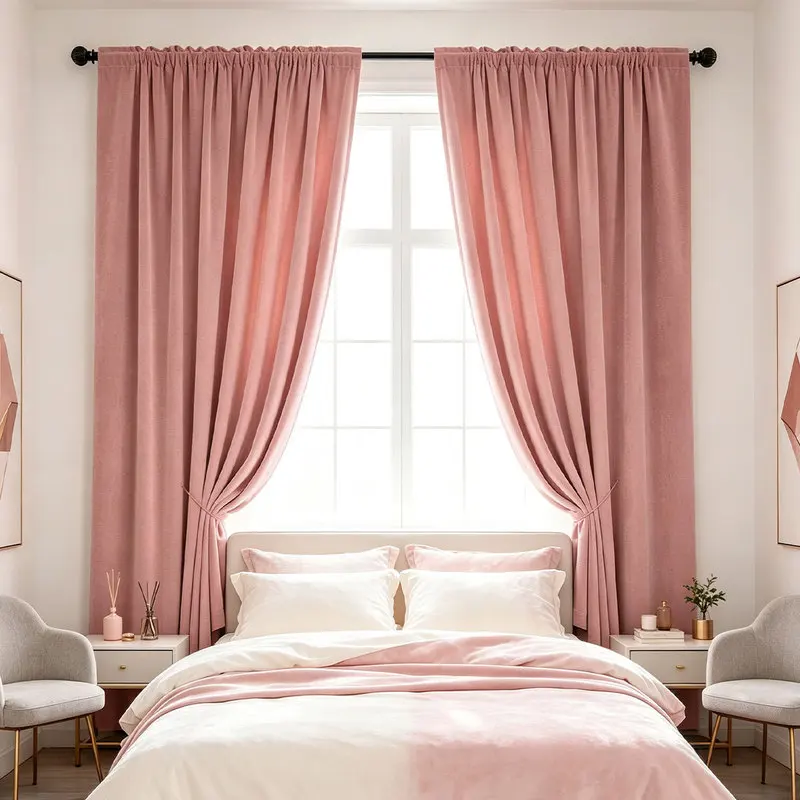 2pcs Solid Velvet Rod Pocket Curtains, Modern Minimalist Floor Drapes for Living Room & Bedroom C2328