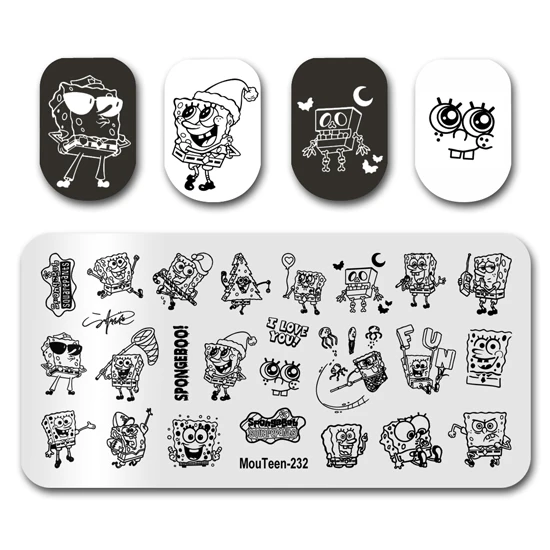 Nail Stamp Plate MouTeen-233 Mixed SpongeBob Patrick Star Nail Stamping Plates Manicure Set For Nail Art Stamper