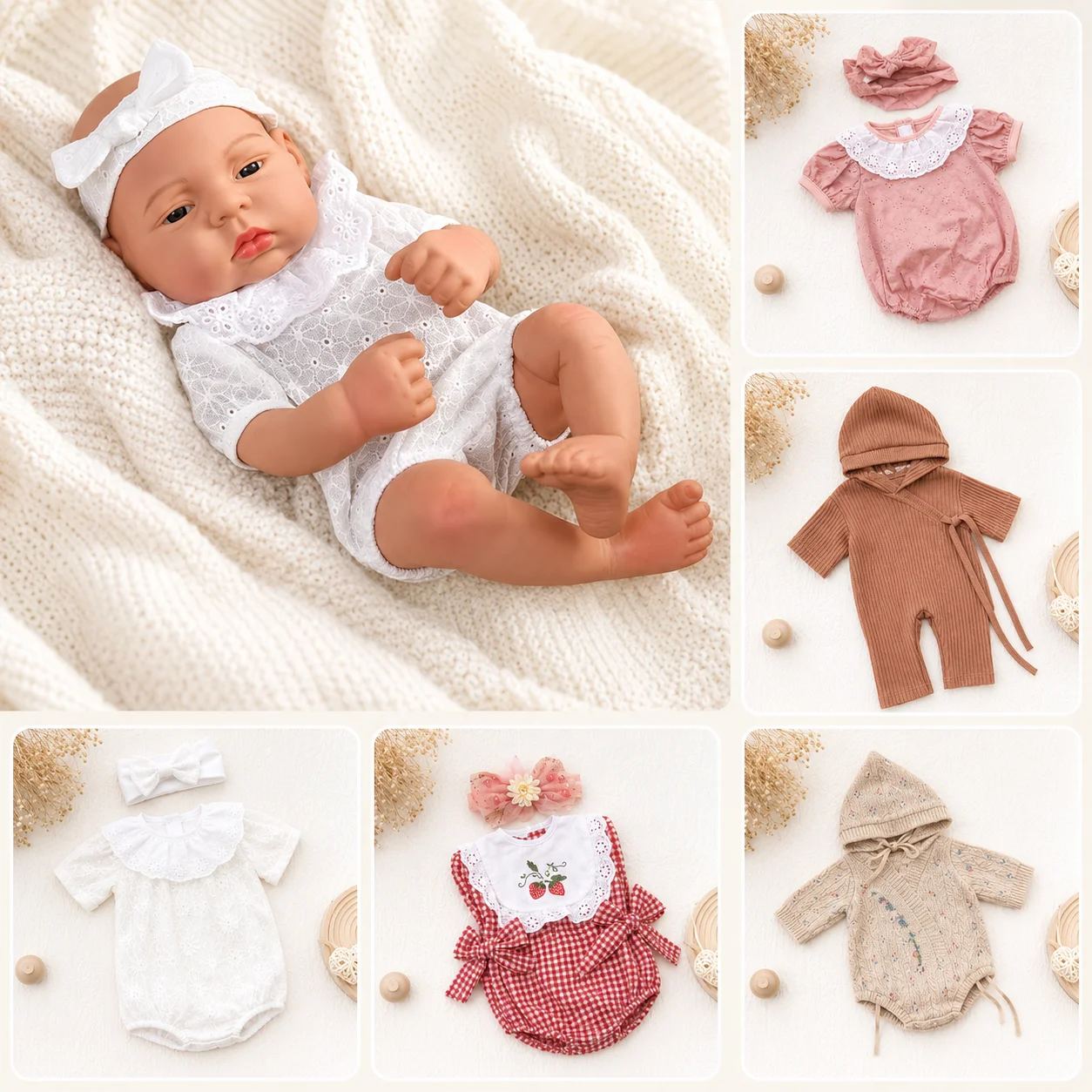 Puppenkleidung für 16 Zoll Reborn-Babypuppe, Niedlicher Babypuppen-Pullover, Jumpsuit, Kleidungszubehör für 40 cm Babypuppe, Geschenke für Mädchen – Detail 1