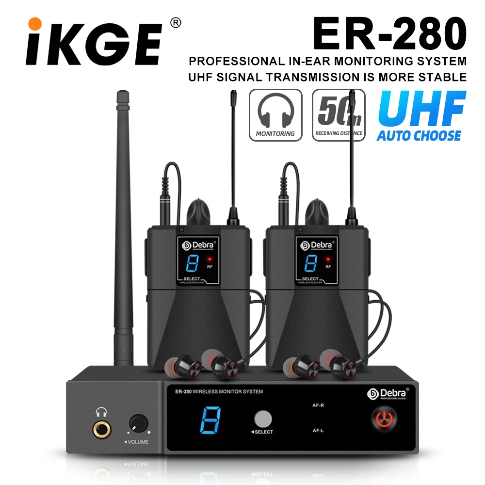 

Debra ER-280 In-Ear Monitor Wireless System, Single Channel UHF with Multiple Transmitters for Stage, Small Concerts