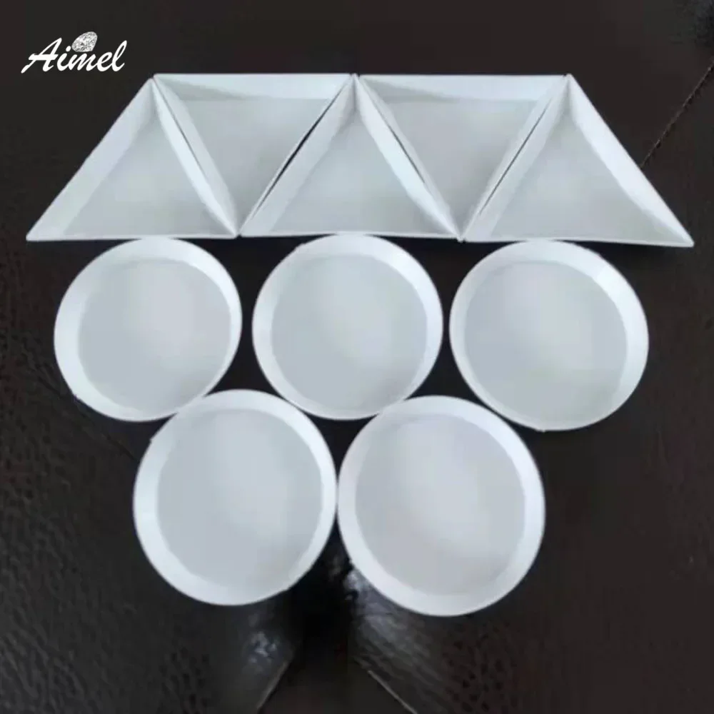 Manicure Tool  DIY Accessory Tray Wholesale Triangle Nail Art Box White Rhinestone Crystal Sorting Storage Plate Ring Beads Box