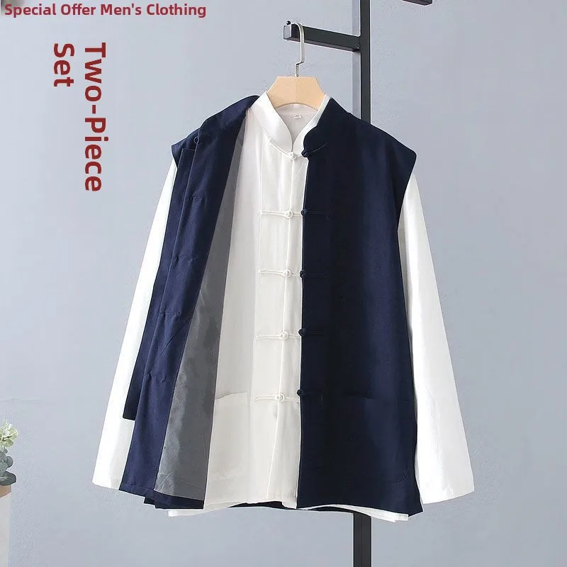 

Свободный жилет среднего возраста и ли в стиле ретро, цельный классический хлопково-льняной жилет с воротником-стойкой на одной пуговице