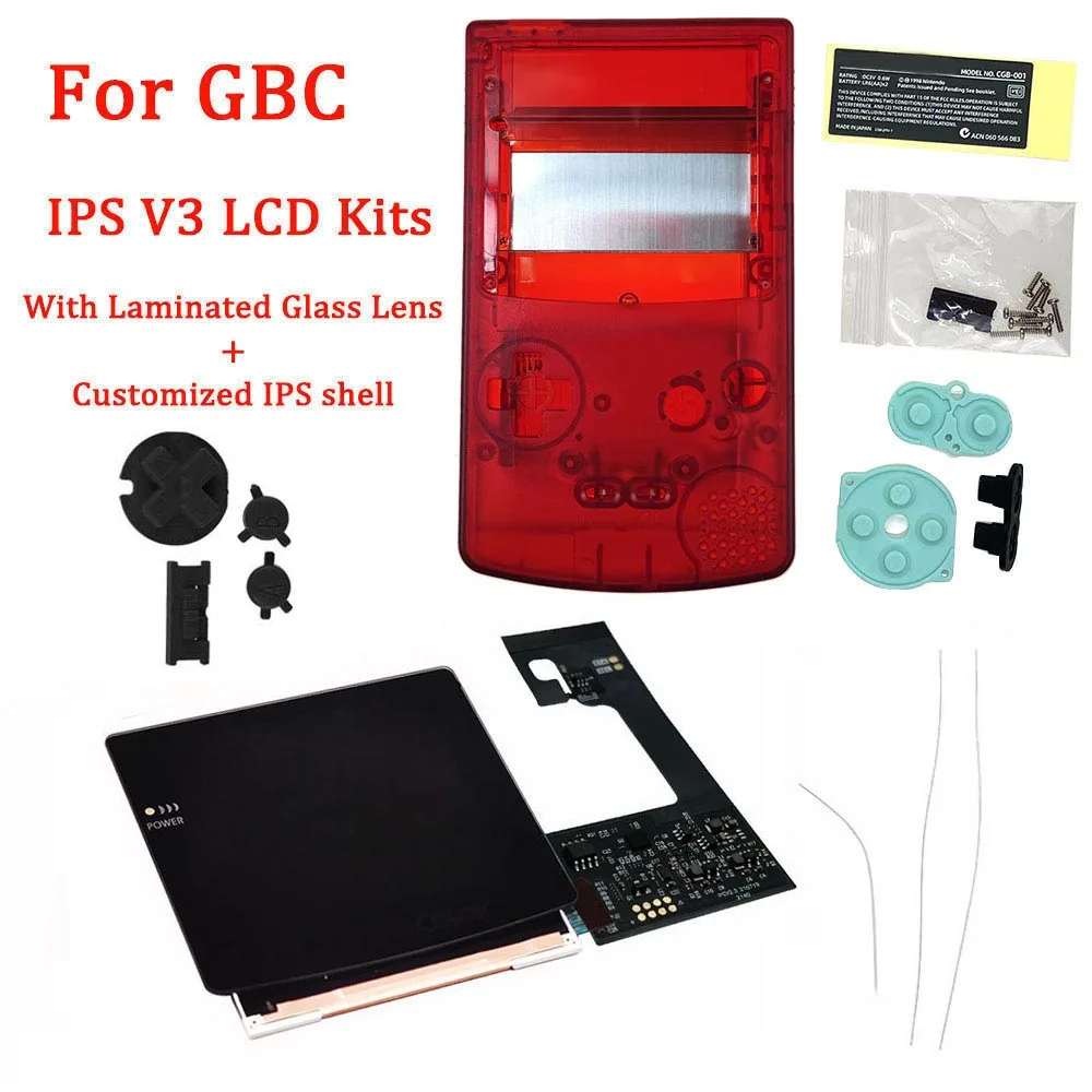 IPS V3 kit layar LCD laminasi hitam baru dengan set cangkang perumahan yang dapat disesuaikan untuk GBC lampu latar kecerahan cahaya tinggi Kit LCD