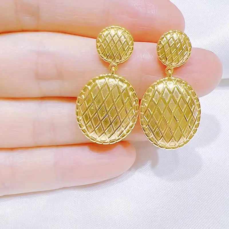 Solid 18K Yellow Gold Earrings Women AU750 Gold Pineapple Dangle Earrings