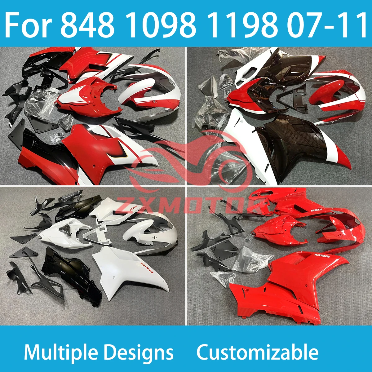 For DUCATI 848 1098 1098S 1198 07 08 09 10 11 Injection Fairings 2007 2008 2009 2010 2011 Motorcycle Fairing Kit