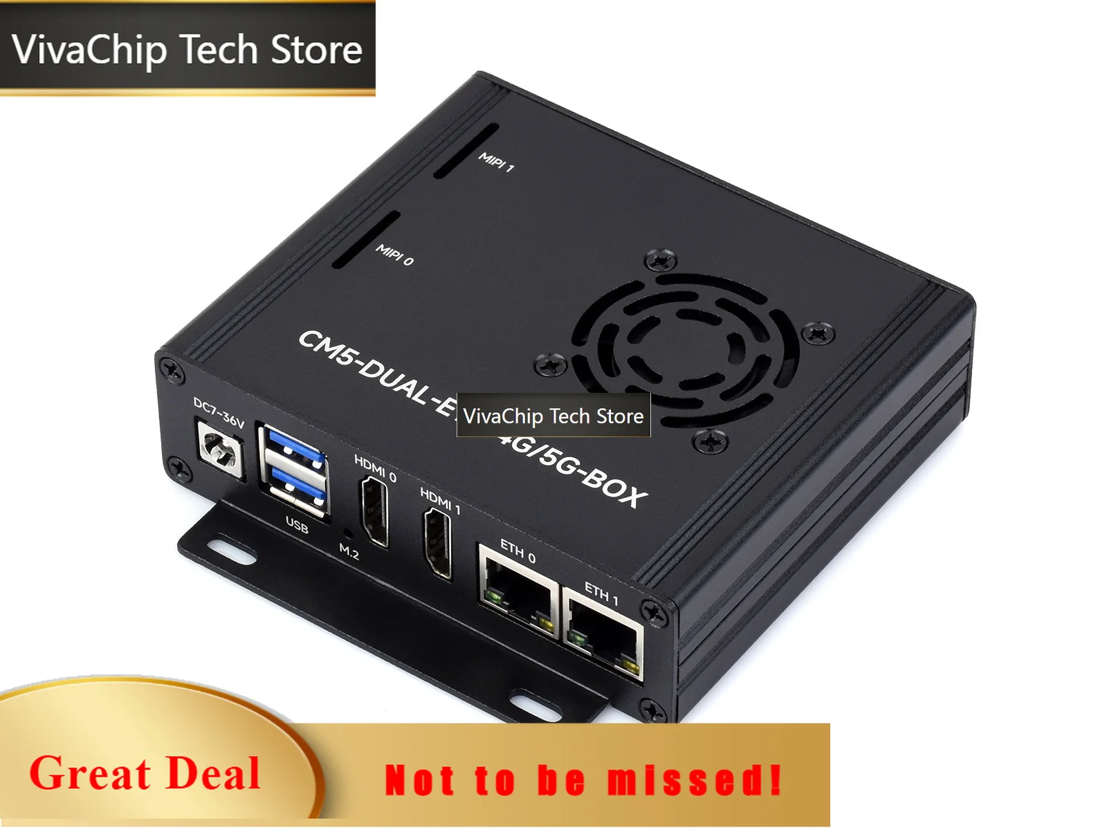 VivaCTRaspberry Pi CM5 Dual Ethernet Carrier Board Kit with Case & PSU, Dual 4K HDMI, 2.5G LAN, NVMe, 4G/5G Support