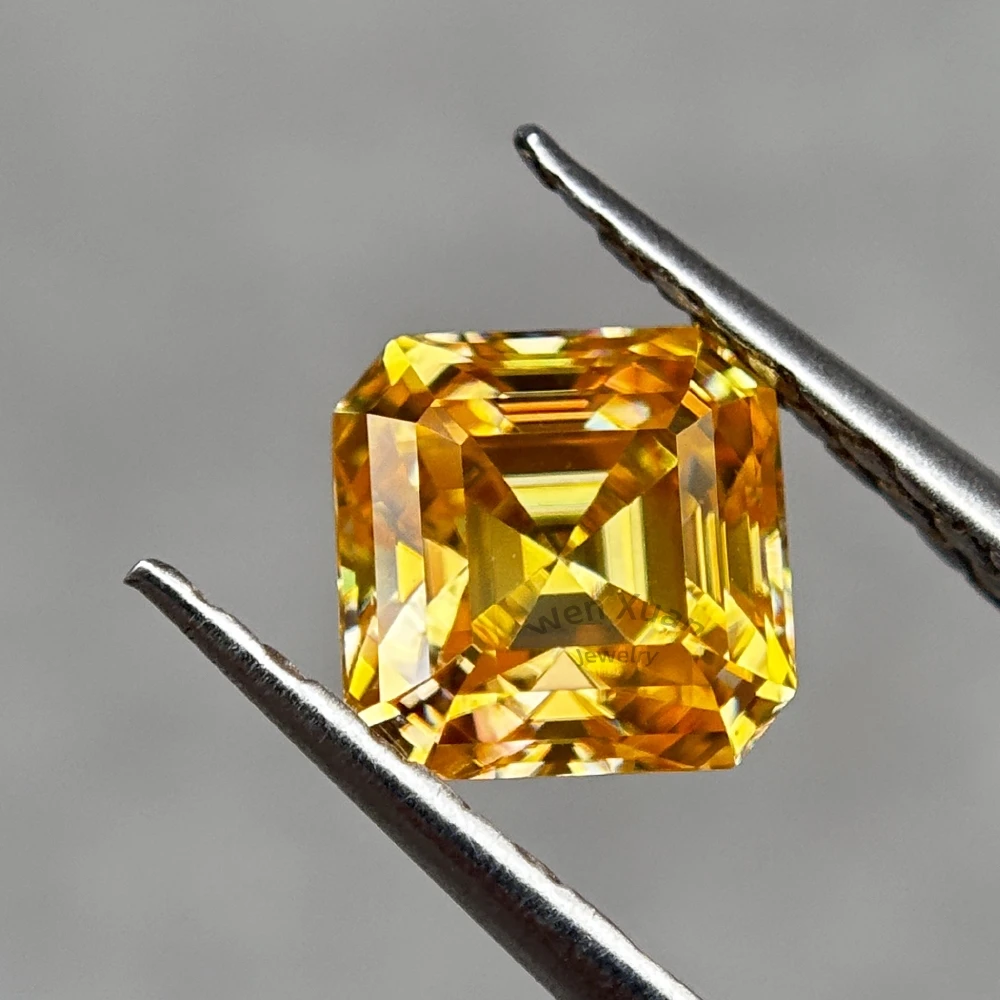 Asscher Cut Bright Yellow Color VVS1 Loose Moissanite Stone 6x6-10x10mm 1-5ct GRA  Certificate DIY for Jewelry DIY for Jewelry