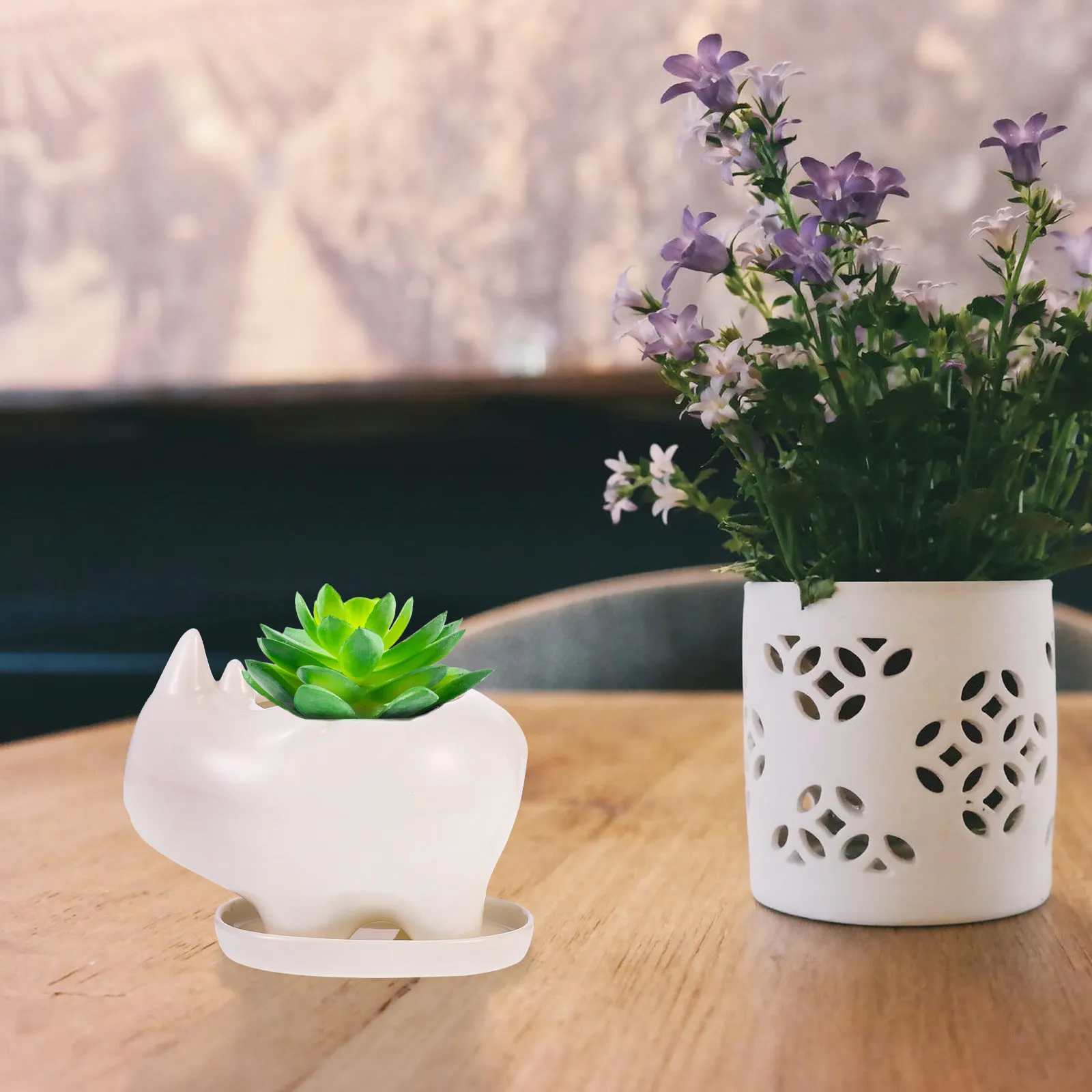 

White Ceramic Rhinoceros Planter Pot Lovely Succulent Planter Pots for Indoor Room Desk Garden Courtyard Decor