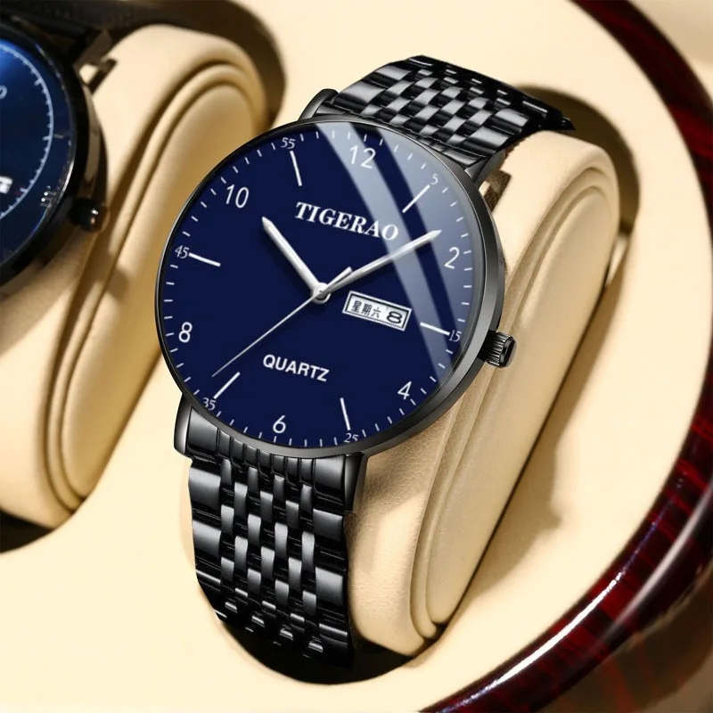 Men's Quartz Watch Ultra Thin Male Business Casual Watch Waterproof Luminous Function Leather Mesh Strap Wristwatch Boy Gifts