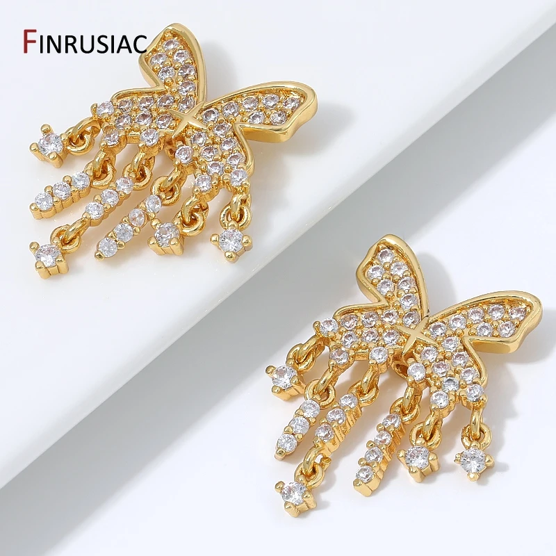 18K Gold Plated Brass Zircon Butterfly Spacer Beads,Dangle Tassel Charm Separator Beads for DIY Pearl Bracelet Necklace Supplies view 3