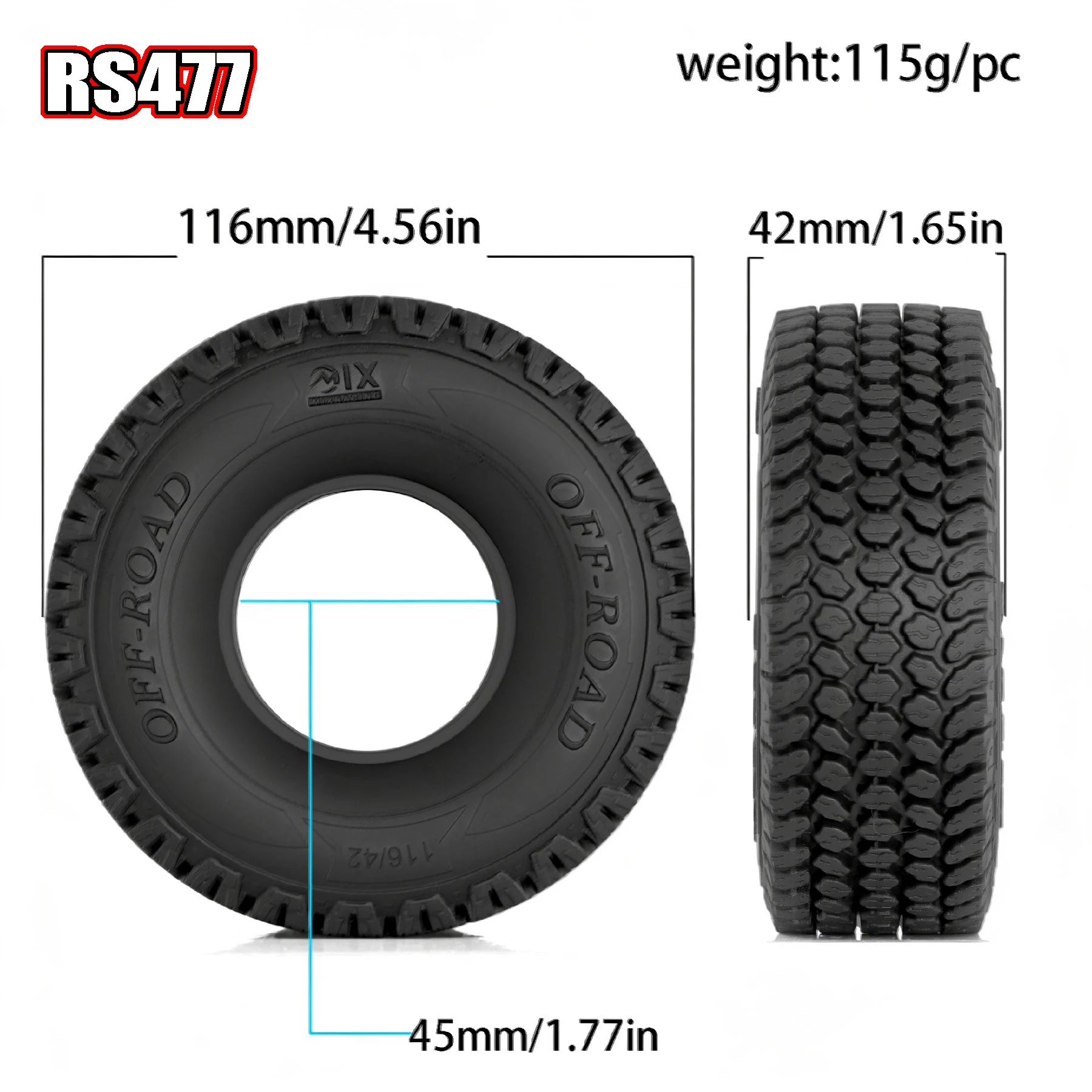 RED SPIDER4 Pcs 1.9 Inch Rubber Tyre Outer Diameter 116mm*42mm For 1/10 Rc Crawler Car Trax Trx4 Axial Scx10 Wraith Scx10 D90